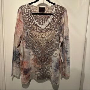 Elegant Long Sleeve Top with Artistic Patterns